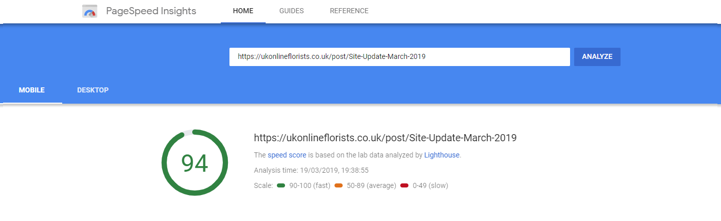 Google Page Speed for UK Online Florists
